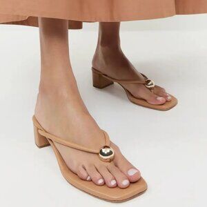 Loeffler Randall Odessa SANDALS Size 5 Slip On Block Heel Dune Tan Leather